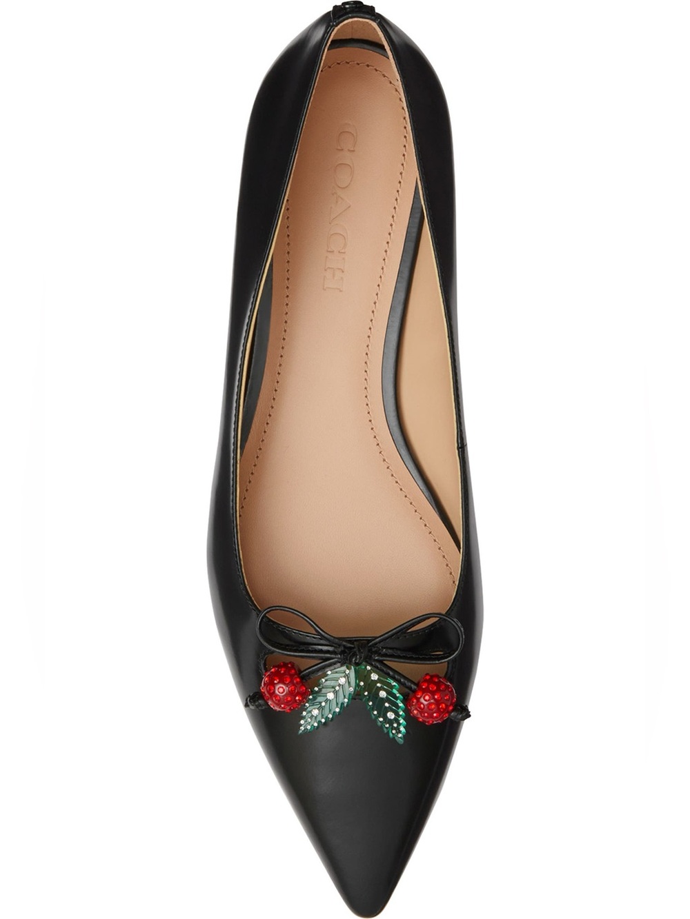 COACH Runway Cherry Flat Shoes - Black Leather - Pointed Toe - Picture 12 of 14